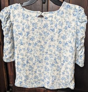 Sweet Honey Floral Smocked Tops, 10, Blue White